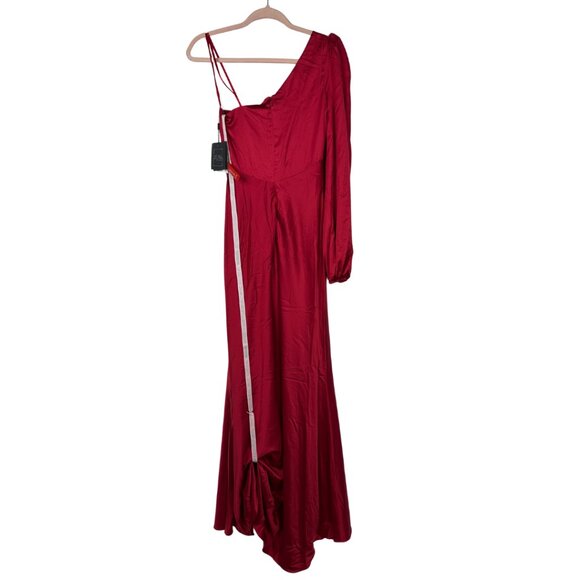NWT Mac Duggal One Shoulder Blouson Sleeve Gown Ruby 0 #A0543 - Picture 5 of 8